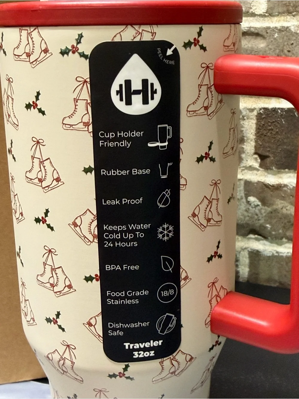 HYDROJUG 32 oz. Traveler Tumbler Holiday Skate Cup Christmas Holiday Skater NEW